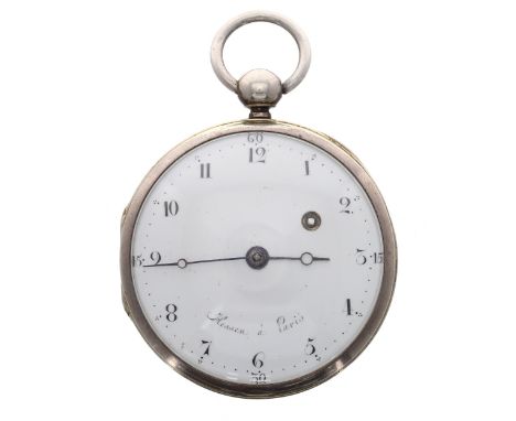 French silver verge pocket watch, the gilt fusee movement signed Hessen á Paris, no. 4354, with pierced balance bridge, three