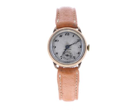 Crusader gold plated gentleman's wristwatch, engine turned silvered dial with Arabic numerals, moon hands and subsidiary seco