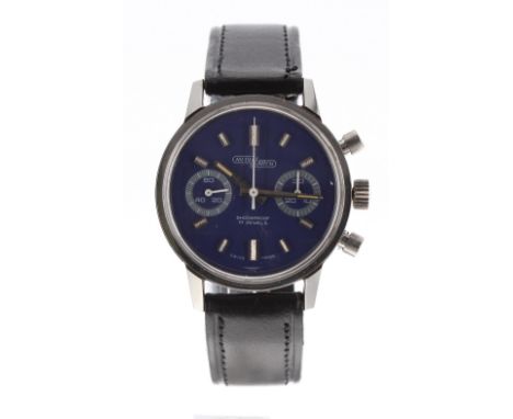 Nicolet chronograph stainless steel gentleman's wristwatch, circular blue dial signed 'Nicolet Watch' with baton markers, sub