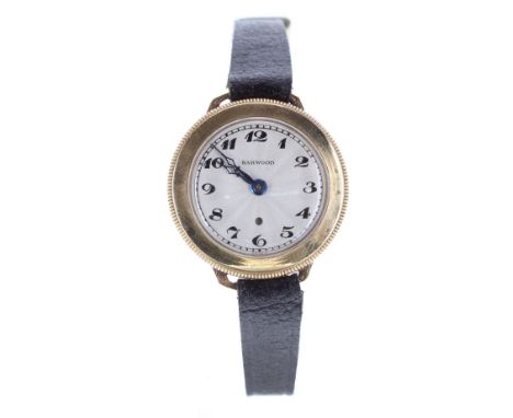 Harwood automatic 'bumper' gold filled gentleman's wristwatch, circular silvered dial with Arabic numerals, outer minute trac