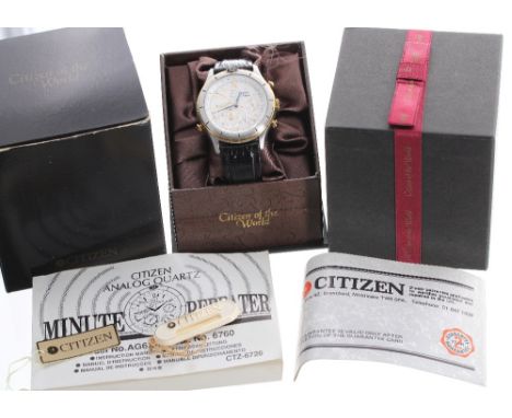 Citizen Quartz Minute Repeater calendar stainless steel gentleman's wristwatch, ref. 6760-G70471, the dial with Roman twelve,