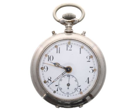 Junghans chrome cased alarm pocket watch, the white dial with Arabic numerals, minute track with dot hour markers, subsidiary