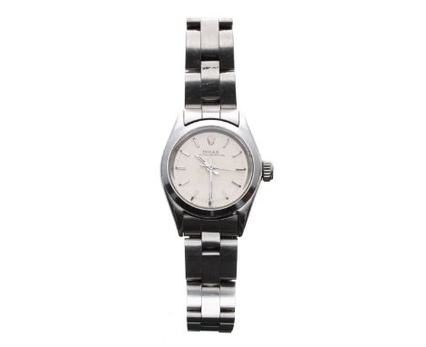 Rolex Oyster Perpetual stainless steel lady's bracelet watch, ref. 6618 circa 1966, serial no 1588923. silvered dial with bat