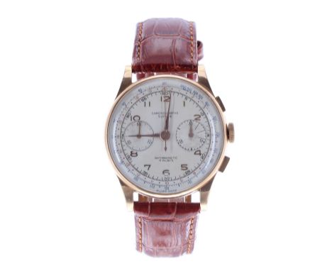 Chronographe Suisse 18ct gentleman's wristwatch, circa 1950s, silvered dial with chronograph centre seconds, Arabic numerals 
