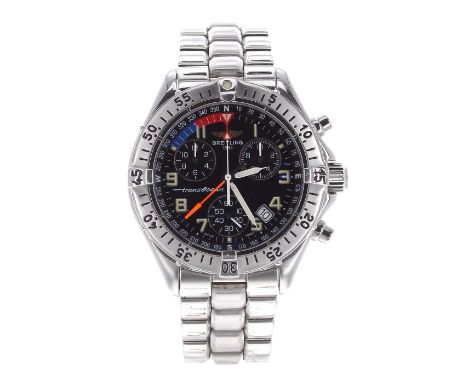 Breitling Transocean chronograph stainless steel gentleman's bracelet watch, ref. A53340, serial no. 997xx, circular black di