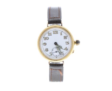 Baume &amp; Co. 18ct Borgel wire-lug officers wristwatch, import hallmarks for London 1925, white enamel dial with luminous A