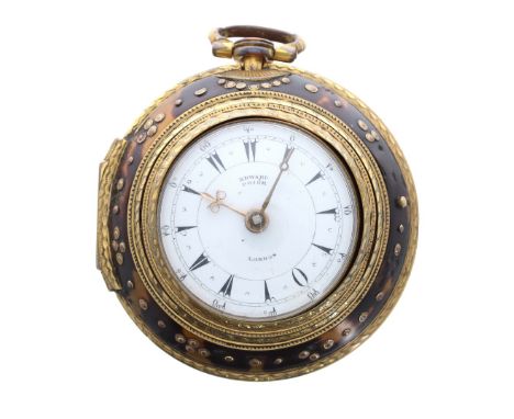 Edward Prior, London 19th century gilt metal and tortoiseshell triple cased verge pocket watch for the Turkish market, the fu