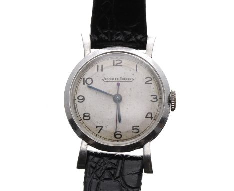 Jaeger-LeCoultre stainless steel lady's wristwatch, case no. 424839, silvered dial with Arabic numerals with centre seconds, 