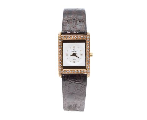 Concord Delirium 18ct and diamond ultra slim rectangular lady's wristwatch, ref. 51.90.669, square white dial with quarter di
