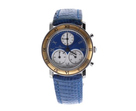 Baume &amp; Mercier Transpacific chronograph stainless steel lady's wristwatch, ref. 6604.000.2, circular blue dial with Roma