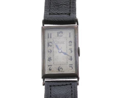 Autorist Universe Self-Winding nickel chrome rectangular cased gentleman's wristwatch, the silvered dial signed Universe with