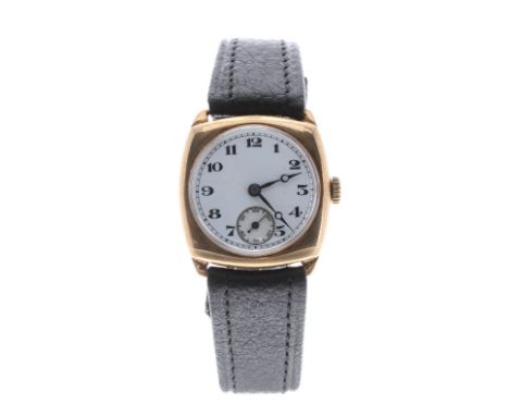 Vertex 9ct cushion cased gentleman's wristwatch, Birmingham 1932, circular white dial with Arabic numerals, moon hands and su