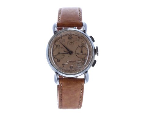 Olma chronograph stainless steel gentleman's wristwatch, circa 1950s, the dial with Arabic numerals, chronograph centre secon