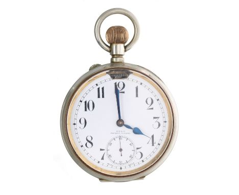 Omega Goliath nickel cased lever pocket watch, the dial with blued steel hands, Arabic numerals and subsidiary seconds dial, 