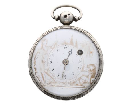 Continental early 19th century silver verge pocket watch, the gilt fusee movement with pierced balance bridge, three arm bala