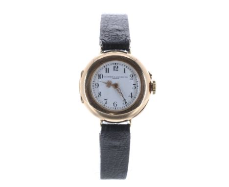 Vacheron &amp; Constantin, Genéve 14ct wire-lug lady's wristwatch, circa 1915-20, signed white dial with Arabic numerals and 