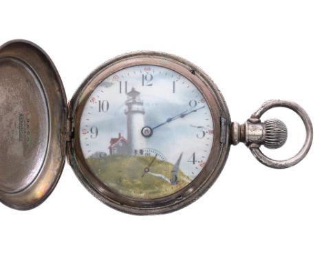 Elgin white metal lever hunter pocket watch, circa 1889, serial no. 3909969,  signed movement with engraved balance cock, com