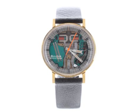 Bulova Accutron Spaceview gold plated and stainless steel gentleman's wristwatch, ref. 891-2, no. 2-438532, circa 1972, the s