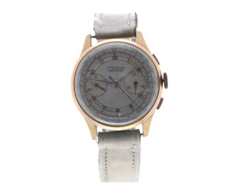 Charles Nicolet Tramelan gold plated chronograph wristwatch, ref. 178, circular silvered dial with Arabic numerals, minute ma