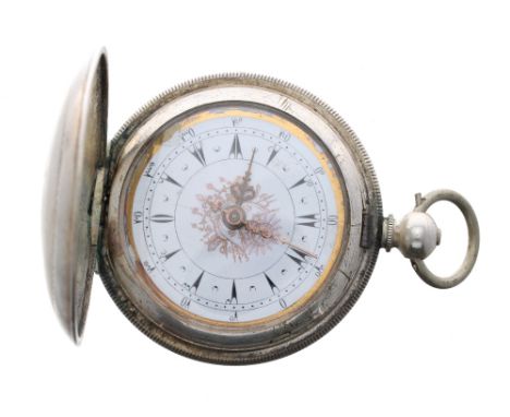 Turkish market engine turned lever hunter pocket watch, engraved three quarter plate movement with gilt three arm balance and