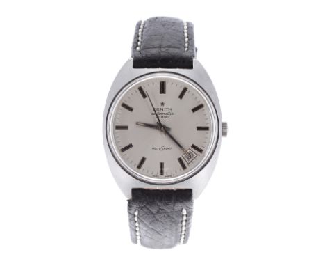 Zenith Auto Sport 28800 automatic stainless steel gentleman's wristwatch, ref. GR 720001, circa 1970s silvered dial with bato