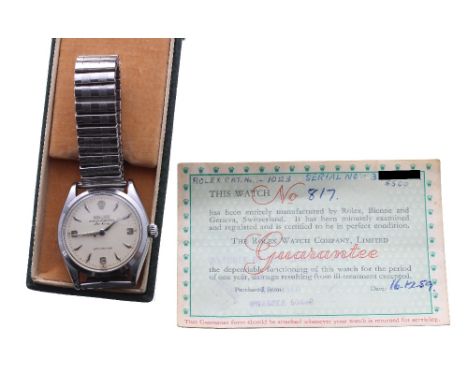Rolex Oyster Perpetual Air-King Super Precision stainless steel gentleman's wristwatch, ref. 5500, circa 1958, serial no. 374