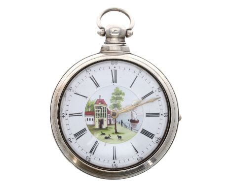 George IV silver verge pair cased pocket watch, Birmingham 1824, the fusee movement signed Jon, Bell, Hexham 2574, no. 1018, 