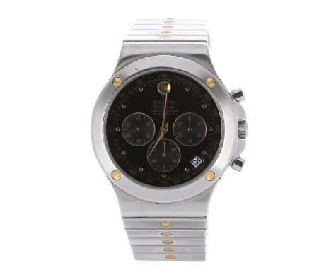 Zenith El Primero Pacific Chronograph automatic stainless steel gentleman's bracelet watch, ref. 59.0010.400, black dial with