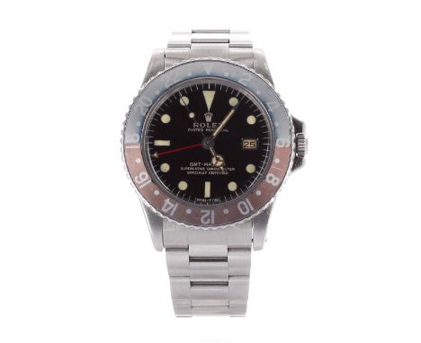 Rare Rolex Oyster Perpetual GMT-Master stainless steel gentleman's bracelet watch, ref. 1675, circa 1966, serial no .1494xxx,