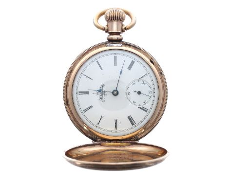 Elgin gold plated lever hunter pocket watch, circa 1890, serial no. no. 4028707, the gilt frosted half plate movement signed 