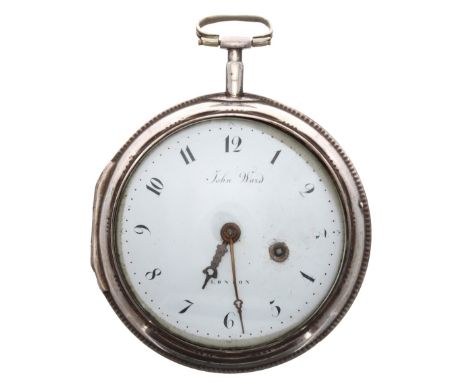 Large white metal verge pocket watch, the fusee movement signed John Ward, Fore Street, London, no. 8650, with pierced balanc