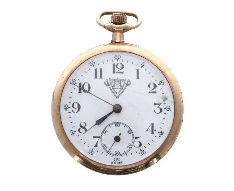 Gold plated lever pocket watch, 7 jewel movement signed Alandem, the dial with crest inscribed 'West Pointer', Arabic numeral