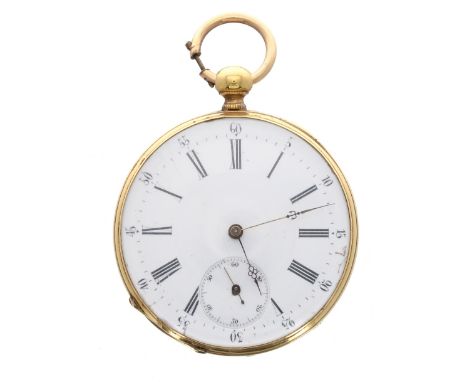 Continental 18ct lever engine turned pocket watch, bar movement with compensated balance and regulator, the dial with Roman n