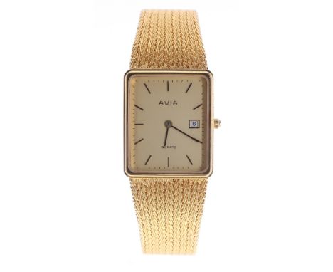 Avia Quartz 18ct rectangular gentleman's bracelet watch, rectangular champagne dial with baton markers, minute markers and da