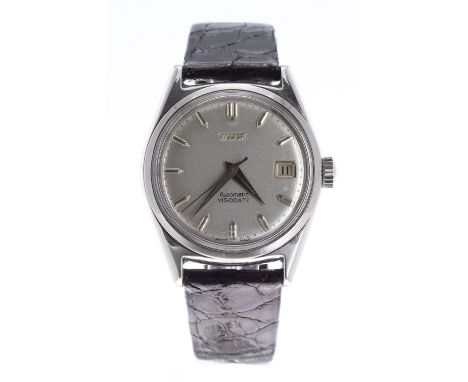 Tissot Visodate automatic stainless steel gentleman's wristwatch, ref. 67012-2, circular silvered dial with baton markers, da