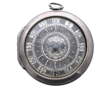 English 18th century silver verge pair cased pocket watch, the fusee movement signed Geo Wood, Nailsworth, with pierced and e