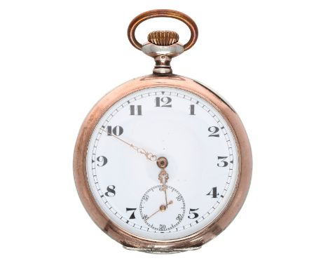 Continental silver (0.800) lever pocket watch, gilt frosted movement with compensated balance and regulator, the dial with Ar