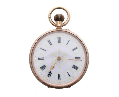 Attractive 9ct cylinder engraved fob watch, import hallmarks London 1908, gilt frosted bar movement signed 'D.F&amp;C' (Dimie