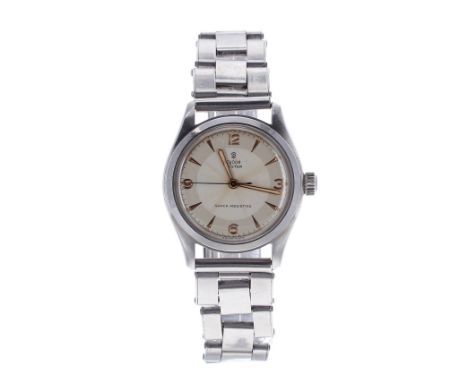 Tudor Oyster 'Small Rose' stainless steel gentleman's bracelet watch, ref. 7803, circa 1950s,  case no. 83711, silvered two-t