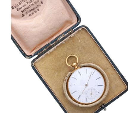 Continental 18ct cylinder pocket watch, gilt frosted bar cylinder movement with gilt three arm balance and regulator, the dia