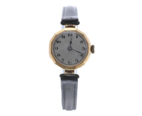 Rolex 18ct lady's wristwatch, import hallmarks London 1920, circular silvered dial with Arabic numerals and outer minute trac