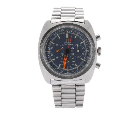 Omega Seamaster stainless steel gentleman's bracelet watch, ref. 145.029, circa 1970, serial no. 32847682, blue dial with red
