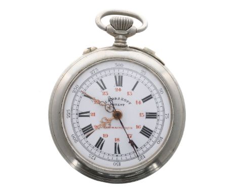 J. Rosskopf Patent centre second chronograph nickel cased lever pocket watch, signed three-quarter plate gilt frosted movemen