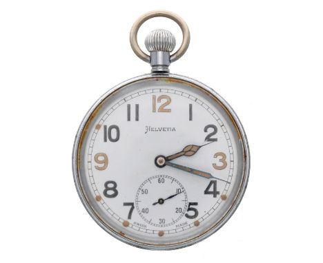 Helvetia WWII British Military Army issue nickel cased lever pocket watch, signed 32A movement with compensated balance and r