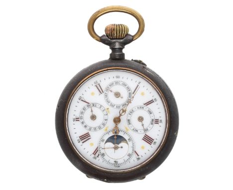 Gunmetal calendar lever pocket watch, gilt frosted bar movement with compensated balance and regulator, the dial with Roman n