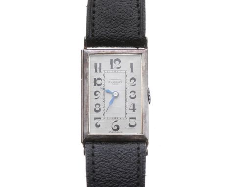 Autorist Self-Winding silver rectangular gentleman's wristwatch, import hallmarks for London 1931,  silvered dial with Arabic