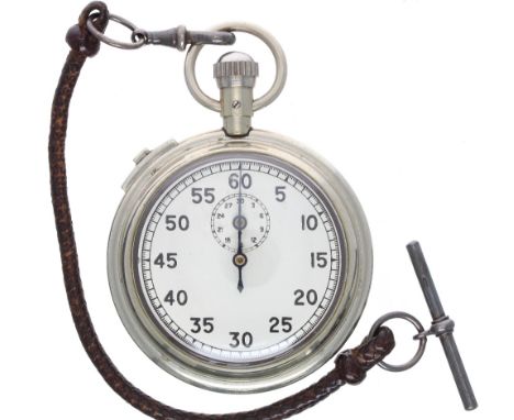 British Military nickel cased lever pocket stopwatch, unsigned movement, the dial with Arabic five minute divisions, seconds 