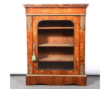 Victorian walnut and marquetry vitrine, rectangular top above a curved and foliate marquetry frieze, gilt metal mounts, arche