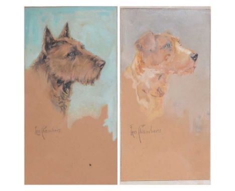 Leo Chambers,Rough haired fox terrier, and another dog head study,two watercolour drawings, presumably for Moustafa cigarette