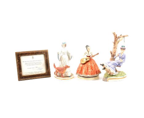 Three Royal Worcester china figures, including Victorian Series Alice, numbered 300/500; Elaine, no 505; and Felicity, no 505